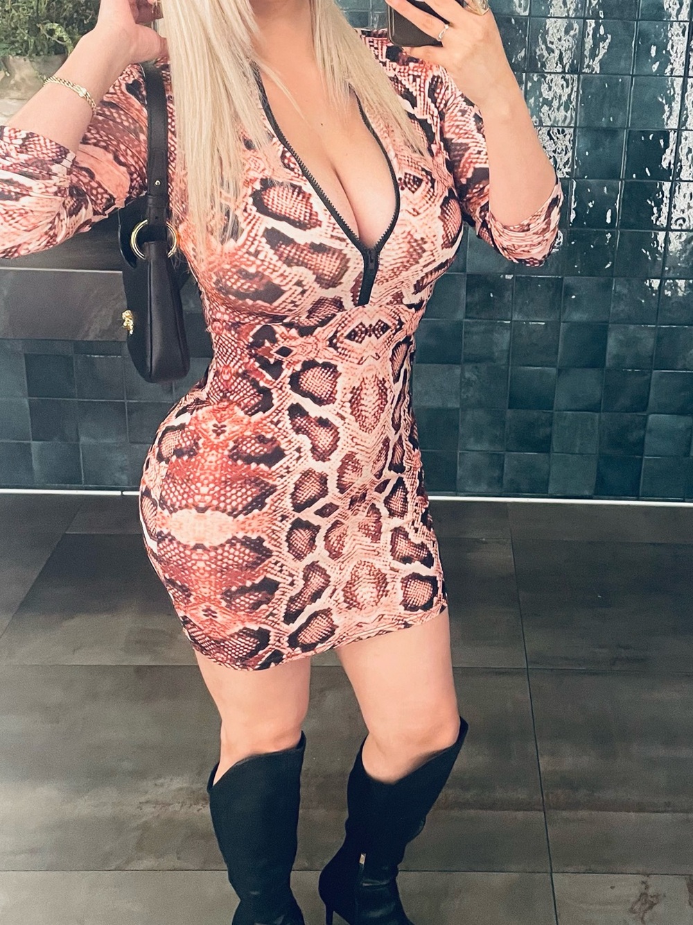 Snake-Print Bodycon Mini Dress in Rust Pink